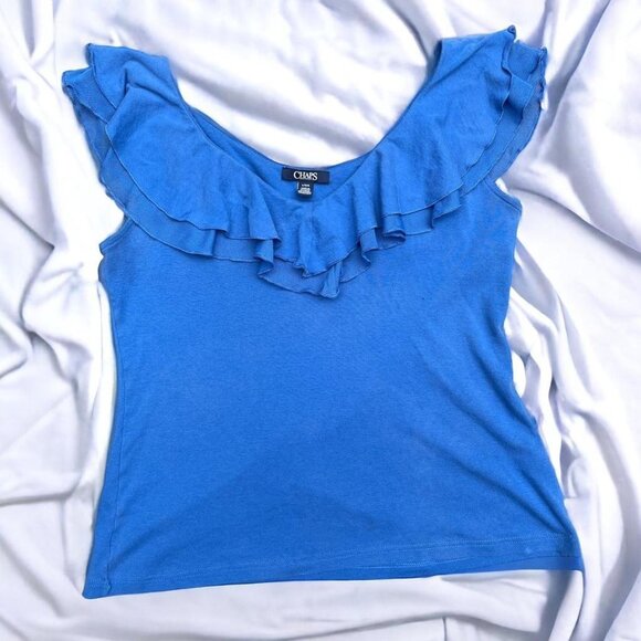 Chaps Tops - Royal blue 90s style ruffled tank
